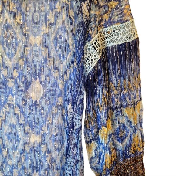 Hale Bob Women's Navy Blue Sheer Geometric 100% Silk Blouse Size S - Picture 4 of 6